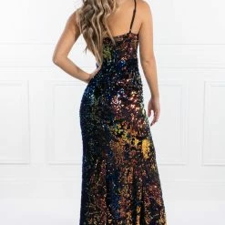 Honey Couture PAULINA Multi Colour Sequin Formal Evening Gown Dress