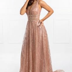 Honey Couture ENYA Rose Gold Glitter Formal Gown NEW ARRIVALS