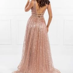 Honey Couture ENYA Rose Gold Glitter Formal Gown NEW ARRIVALS