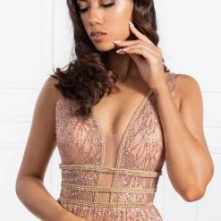 Honey Couture ENYA Rose Gold Glitter Formal Gown NEW ARRIVALS