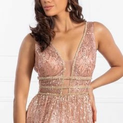 Honey Couture ENYA Rose Gold Glitter Formal Gown NEW ARRIVALS