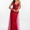 Honey Couture REBECCA Red Glitter Fabric W Tulle Overskirt Formal Dress