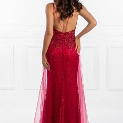 Honey Couture REBECCA Red Glitter Fabric W Tulle Overskirt Formal Dress