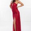 NEW ARRIVALS Honey Couture EMILYA Red Strapless Glitter Overlay Evening Gown Dress