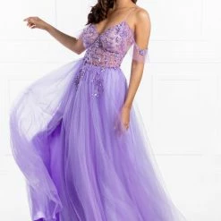 Honey Couture Made To Your Measurements Honey Couture LOLA Purple Crystal Tulle Skirt Formal Dress NEW ARRIVALS