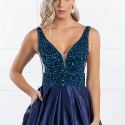 NEW ARRIVALS Honey Couture EMELY Royal Blue Beaded Ball Gown Formal Dress