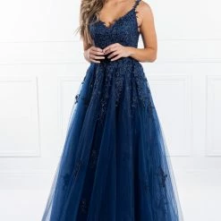 Honey Couture Made To Your Measurements Honey Couture TRENA Beaded V Front Bustier Tulle Skirt Formal Dress