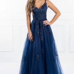 Honey Couture Made To Your Measurements Honey Couture TRENA Beaded V Front Bustier Tulle Skirt Formal Dress