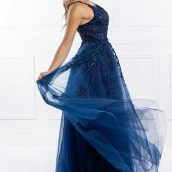 Honey Couture Made To Your Measurements Honey Couture TRENA Beaded V Front Bustier Tulle Skirt Formal Dress