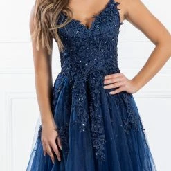 Honey Couture Made To Your Measurements Honey Couture TRENA Beaded V Front Bustier Tulle Skirt Formal Dress