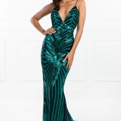 Honey Couture TILDA Emerald Green Low Back Sequin Formal Gown Dress NEW ARRIVALS
