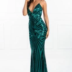 Honey Couture TILDA Emerald Green Low Back Sequin Formal Gown Dress NEW ARRIVALS