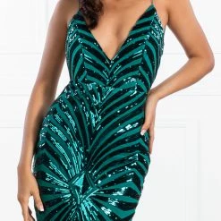 Honey Couture TILDA Emerald Green Low Back Sequin Formal Gown Dress NEW ARRIVALS