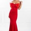 NEW ARRIVALS Honey Couture FREJA Red Bow Strapless Evening Gown Dress