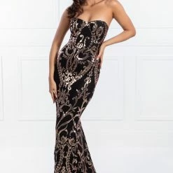 Honey Couture LA ROSA Rose Gold Strapless Sequin Evening Gown Dress NEW ARRIVALS