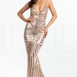 Honey Couture TILDA Gold Low Back Sequin Mermaid Formal Gown Dress NEW ARRIVALS