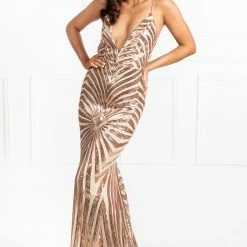 Honey Couture TILDA Gold Low Back Sequin Mermaid Formal Gown Dress NEW ARRIVALS