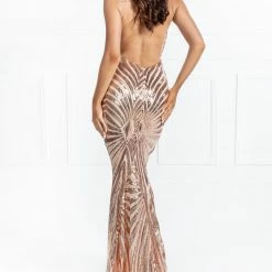 Honey Couture TILDA Gold Low Back Sequin Mermaid Formal Gown Dress NEW ARRIVALS