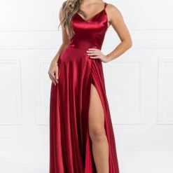 Honey Couture Made To Your Measurements Honey Couture KIRALEE Satin V Front Full Train Formal Dress NEW ARRIVALS