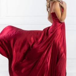 Honey Couture Made To Your Measurements Honey Couture KIRALEE Satin V Front Full Train Formal Dress NEW ARRIVALS