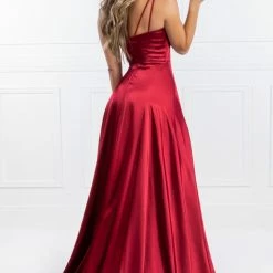 Honey Couture Made To Your Measurements Honey Couture KIRALEE Satin V Front Full Train Formal Dress NEW ARRIVALS