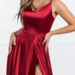 Honey Couture Made To Your Measurements Honey Couture KIRALEE Satin V Front Full Train Formal Dress NEW ARRIVALS