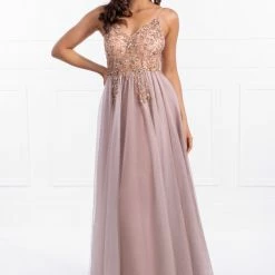 NEW ARRIVALS Honey Couture JANA Pink Crystal Beaded Tulle Formal Gown