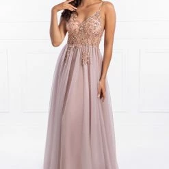 NEW ARRIVALS Honey Couture JANA Pink Crystal Beaded Tulle Formal Gown