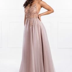 NEW ARRIVALS Honey Couture JANA Pink Crystal Beaded Tulle Formal Gown