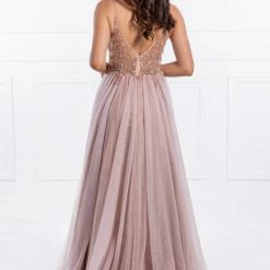 NEW ARRIVALS Honey Couture JANA Pink Crystal Beaded Tulle Formal Gown