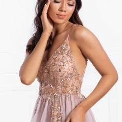 NEW ARRIVALS Honey Couture JANA Pink Crystal Beaded Tulle Formal Gown