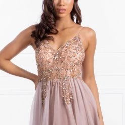 NEW ARRIVALS Honey Couture JANA Pink Crystal Beaded Tulle Formal Gown