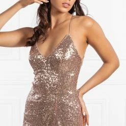 One Honey Boutique The RENEE Gold Sequin Corset Lace Up Mini Dress