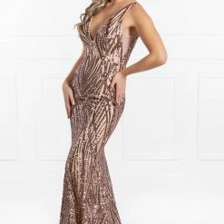 One Honey Boutique NEW ARRIVALS Honey Couture YASMIN Rose Gold Sequin Formal Gown