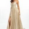 Honey Couture Made To Your Measurements NEW ARRIVALS Honey Couture AVA Gold Glitter Sparkle Ball Gown Formal Dress
