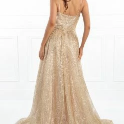 Honey Couture Made To Your Measurements NEW ARRIVALS Honey Couture AVA Gold Glitter Sparkle Ball Gown Formal Dress