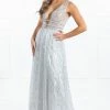 Honey Couture ENYA White & Silver Glitter Formal Gown