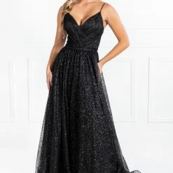 Honey Couture Made To Your Measurements Honey Couture AVA Black Glitter Sparkle Ball Gown Formal Dress NEW ARRIVALS