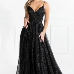 Honey Couture Made To Your Measurements Honey Couture AVA Black Glitter Sparkle Ball Gown Formal Dress NEW ARRIVALS