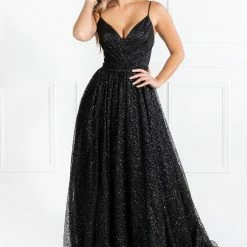 Honey Couture Made To Your Measurements Honey Couture AVA Black Glitter Sparkle Ball Gown Formal Dress NEW ARRIVALS