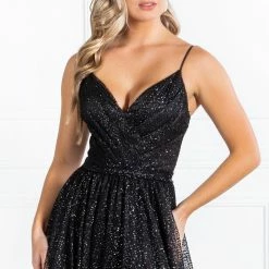Honey Couture Made To Your Measurements Honey Couture AVA Black Glitter Sparkle Ball Gown Formal Dress NEW ARRIVALS