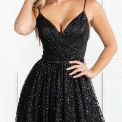 Honey Couture Made To Your Measurements Honey Couture AVA Black Glitter Sparkle Ball Gown Formal Dress NEW ARRIVALS