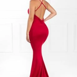Honey Couture ANASTASIA Berry Low Back Mermaid Dress NEW ARRIVALS