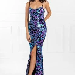 Honey Couture CHRISTINE Blue Black Purple Sequin Formal Dress NEW ARRIVALS