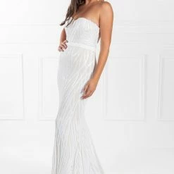 Honey Couture EVITA White Nude Strapless Sequin Wedding Formal Dress NEW ARRIVALS