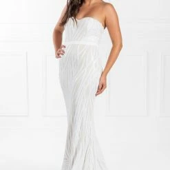 Honey Couture EVITA White Nude Strapless Sequin Wedding Formal Dress NEW ARRIVALS
