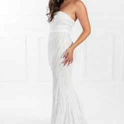 Honey Couture EVITA White Nude Strapless Sequin Wedding Formal Dress NEW ARRIVALS