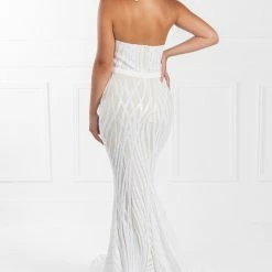 Honey Couture EVITA White Nude Strapless Sequin Wedding Formal Dress NEW ARRIVALS