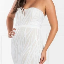 Honey Couture EVITA White Nude Strapless Sequin Wedding Formal Dress NEW ARRIVALS