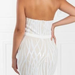 Honey Couture EVITA White Nude Strapless Sequin Wedding Formal Dress NEW ARRIVALS